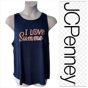 NWT JCPenney Sleeveless Blue 'I LOVE SUMMER' Tank ~2X